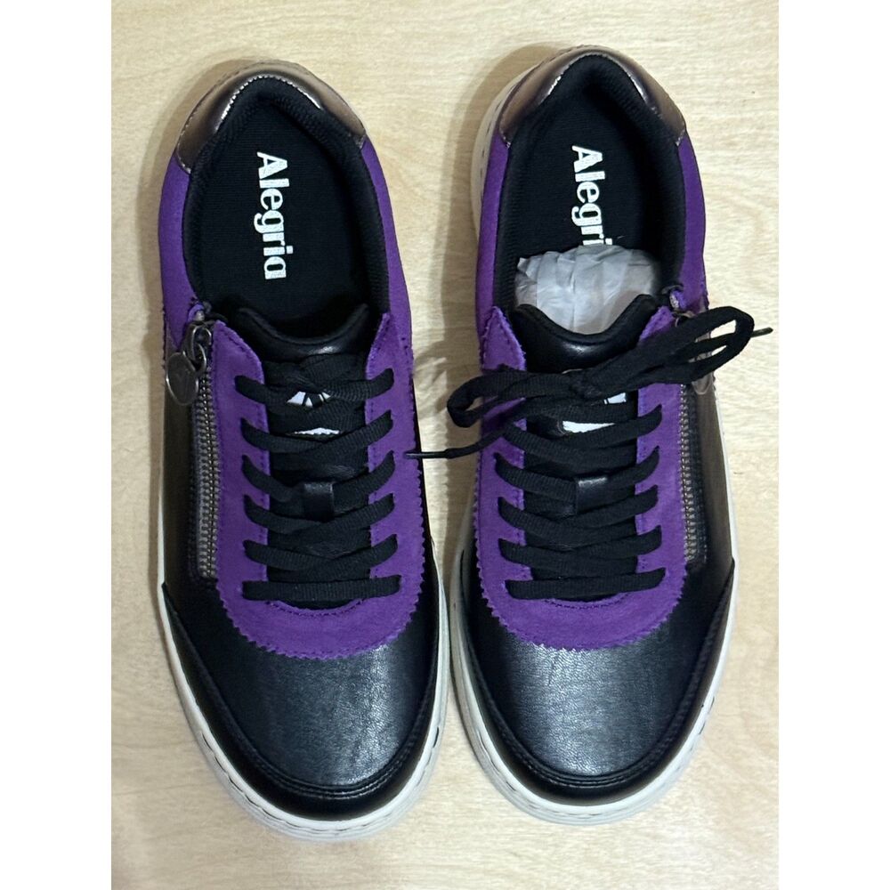 Alegria Averie Black Purple Suede Sneaker Y2K Retro Platform Side Zip Shoes 38